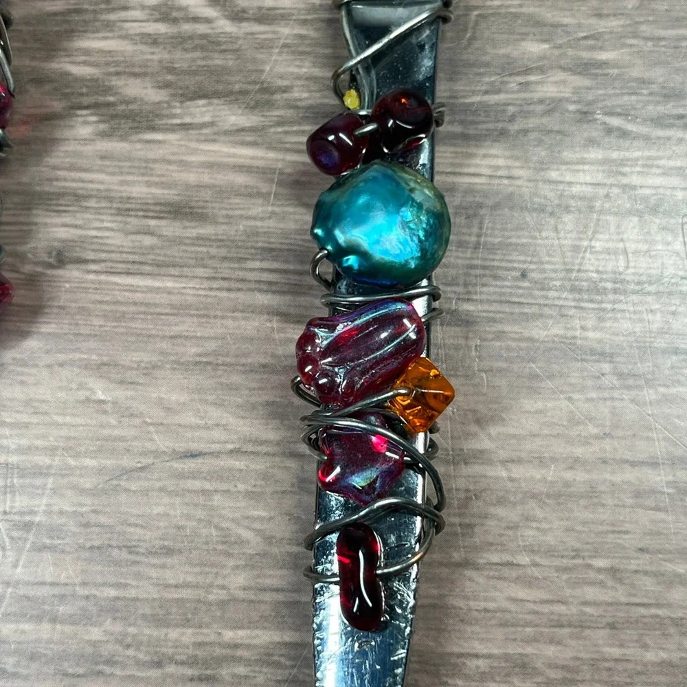 Appetizer Spoon and Spreader Beaded Flatware Set Multicolor Wire Wrapped
